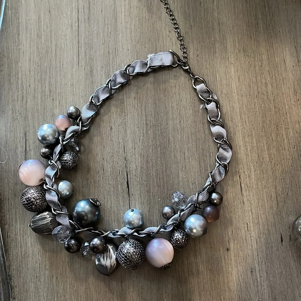 LARGE MIXED BEAD RIBBON LACE CHAIN CHOKER NECKLACE